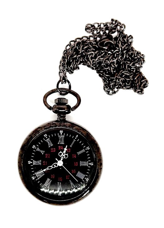 Accessories - Black Metal Pendant Watch on Long Chain with Fresh Battery #1057